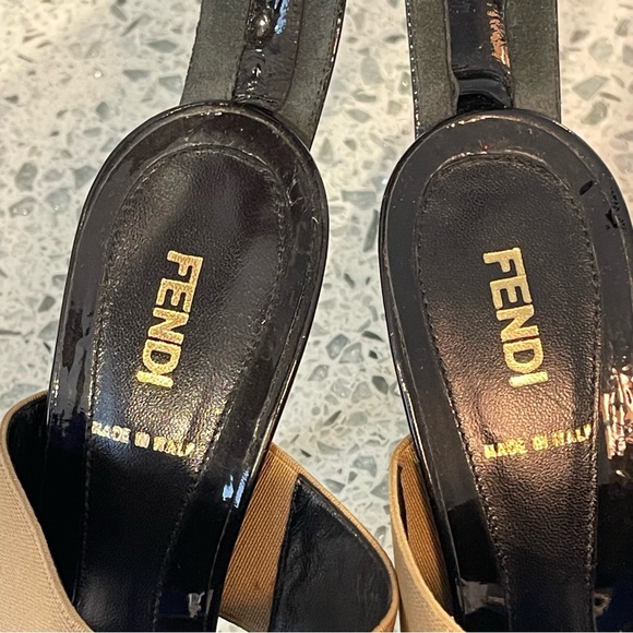 Fendi Tan Vernice Elastic Strap Heels - Picture 4 of 7